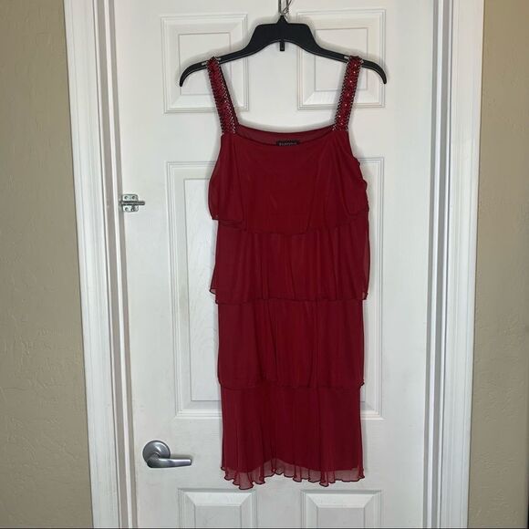 Enfocus Studio Red Wine Ruffle Dress with Sequin Straps Size 12 - Picture 3 of 9
